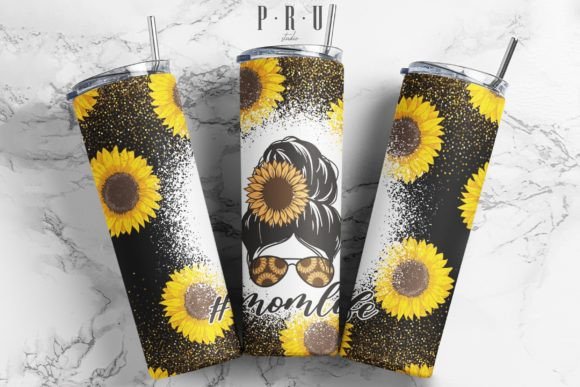 20 Oz Skinny Tumbler Sunflower Messy Bun Graphics
