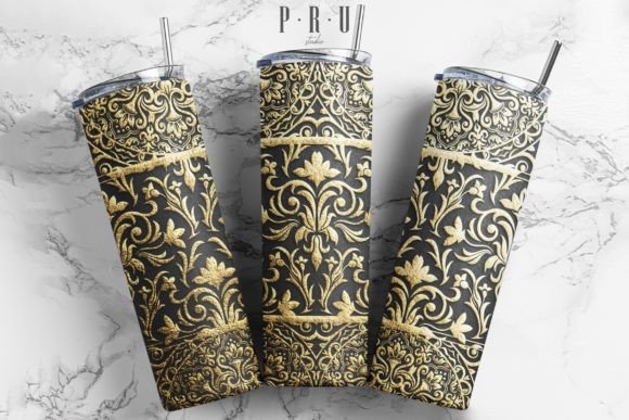 20oz Skinny Tumbler Black Gold Vintage Graphics