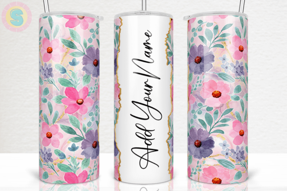 Add Your Name Purple Floral Tumbler Wrap: Graphics for Crafts