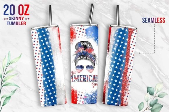 All American Girl Patriotic Flag Tumbler: Graphics & Print Templates
