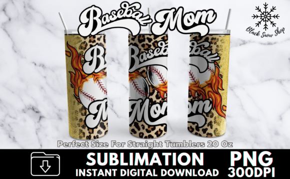 Baseball Mom Leopard Sublimation Tumbler Graphics for Crafts