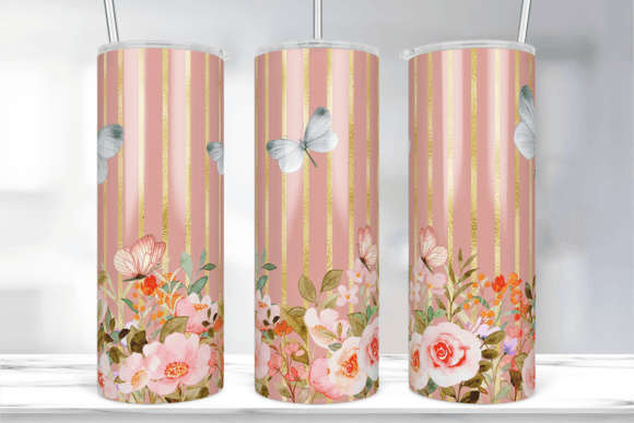 Butterfly and Pink Flowers Tumbler Wrap: Graphics for Crafts