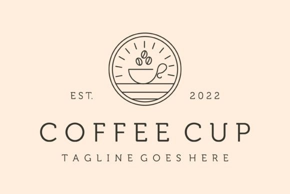 Coffee Cup and Beans Line Art Logo: Graphics & Logos for Local Branding