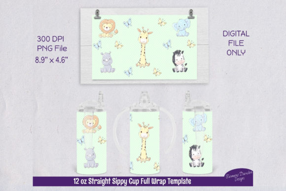 Cute Baby Wild Animal Sippy Cup Wrap: Graphics & Print Templates