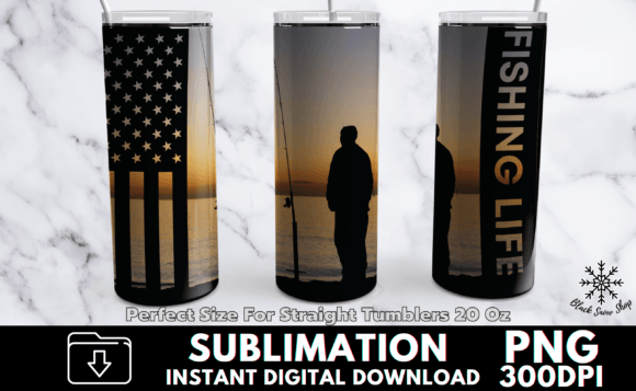 Fishing Life USA Sublimation Tumbler: Graphics for Crafts & Content