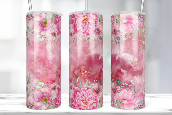 Floral Pink Peach Tumbler Wrap: Graphics & Print Templates