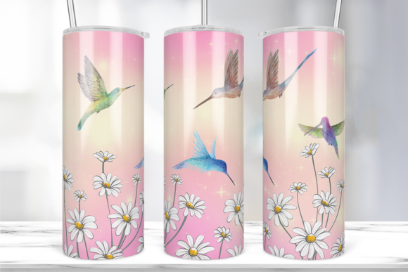 Hummingbird Daisies 20oz Tumbler Wrap Graphics & Print Templates