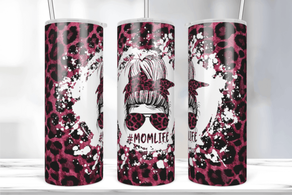 Leopard Mom Life Tumbler Wrap Design: Graphics for Print Templates