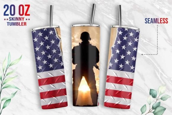 Soldier American US Flag 20oz Tumbler Graphics
