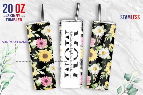 Sunflower Mom Split Tumbler Wrap: Graphics & Print Templates