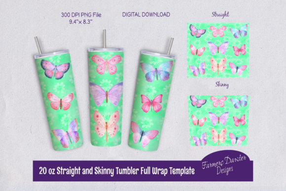 Watercolor Butterfly Full Tumbler Wrap: Graphics & Print Templates